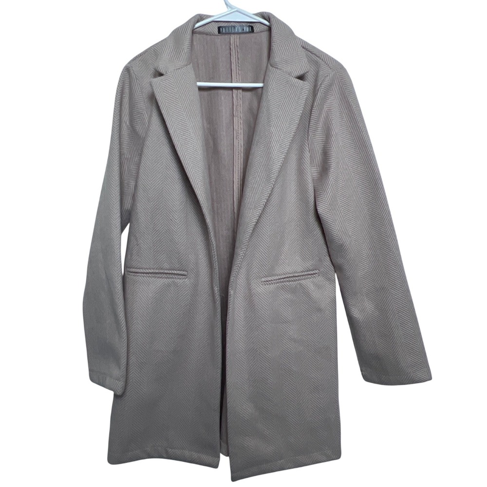 Potters Pot Womens Pink Herringbone Open Front Blazer Coat M Officecore Tailored